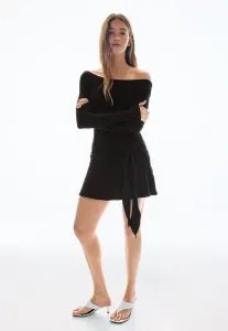 Асимметричное мини-платье с оборками и завязками (повседневное) Bershka, Black