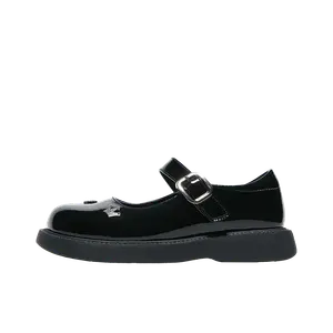 Детские кожаные туфли с нескользящей подошвой для детей YeeHoO, черный