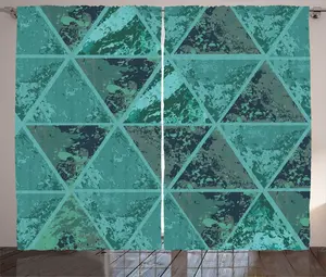 Штора ABAKUHAUS с мраморным принтом в деревенском стиле, с каменным декором в виде треугольников, универсальная ленточная штора для гостиной с петлями и крючками, 280 x 225 см, цвет "кадетский сине-серый сине-бирюзовый" Abakuhaus