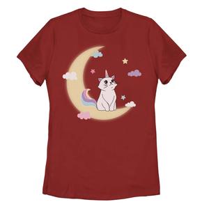 Детская футболка с рисунком Caticorn Cloudy Moon, красный