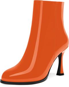Женские офисные повседневные ботильоны SKYSTERRY из лакированной кожи с молнией, круглым носком и высоким каблуком 3,3 дюйма, Orange
