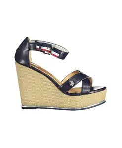 Синие хлопковые сандалии с ремешком на щиколотке и танкеткой. U.S. Polo Assn., синий