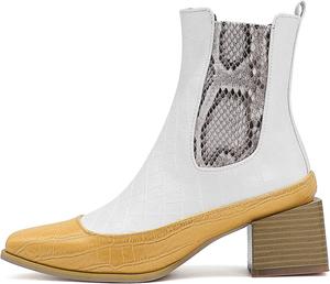 Женские модные ботильоны LYYSKY с массивным каблуком, боковой молнией, под змеиный принт, удобные, лаконичные, разноцветные, с квадратным носком и высоким каблуком, White
