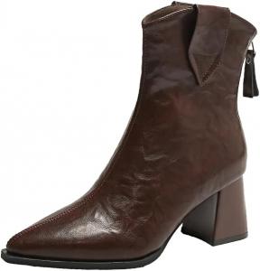 Стильные женские ботильоны на шнуровке с острым носком и массивным каблуком, зимние ботинки на высоком каблуке с молнией ZJWBB, Brown