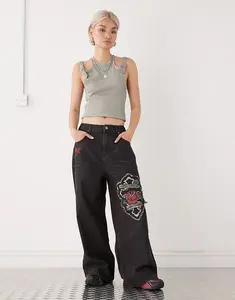 Женские джинсы Ed Hardy с аппликацией, мешковатые, черного цвета