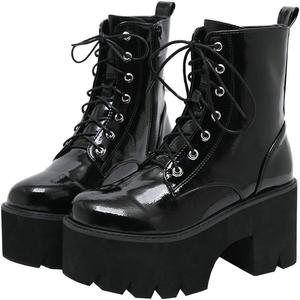 Женские ботильоны Parisuit, готическое покрытие, платформа, массивные, высокий каблук, шнуровка, боевые ботинки, панк, короткие ботильоны, Schwarz 2