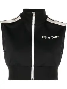Укороченный дутый жилет с логотипом Palm Angels, черный