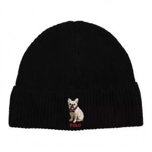 Унисекс черная шерстяная шапка-бини Polo Ralph Lauren