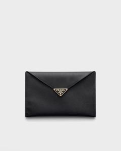 Клатч-конверт из сафьяновой кожи Prada, черный