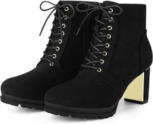 Женские ботинки Allegra K с шнуровкой, низкой платформой, массивным каблуком и рифленой подошвой, Black