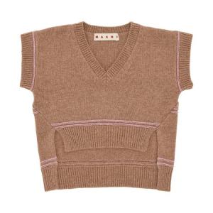 Свитер Marni Logo Virgin Wool V Neck Sweater, бежевый