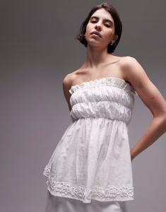 Топ-бандо из льняной смеси с рюшами и удлиненной цветочной аппликацией, белый цвет Sndys