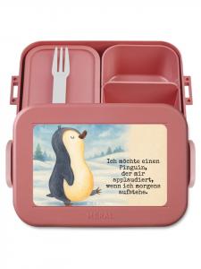 Mr. & Mrs. Panda Ланчбокс в виде пингвина с трогательным дизайном и надписью пастельно-красного цвета
