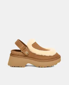 Женские сабо Esmee Clog на эластичной пятке, снаружи из кожи и меха Ugg, коричневый