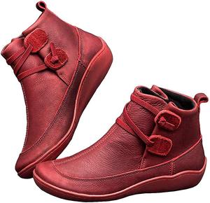 Женские ковбойские ботильоны, модные, на плоской подошве, с застежкой и шнуровкой, кожаные, с поддержкой свода стопы, короткие ботинки для женщин LJCFSDL, Red