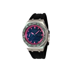 Часы Casio G-Shock Analog-Digital 2100 Series, арт. GA-2100-1A1, черный/серебристый/стразы/черно-розовый