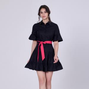 Хлопковое платье с плиссированной юбкой и оборками S&J Weekends, черный