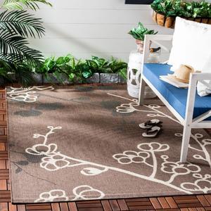Ковер SAFAVIEH, 161 x 232 см, Washable Rug Outdoor Courtyard Collection - Brown Natural & Black, Non-Shedding & Easy Cleaning, идеальный для патио, заднего двора, прихожей (CY4038D)
