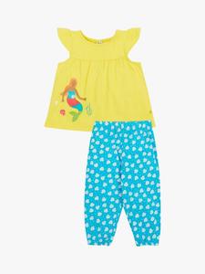 Топ Isabetta с аппликацией из органического хлопка и леггинсы с принтом морских ракушек Frugi, Soft White/Blue/Yellow