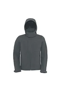 Дышащая, водонепроницаемая и ветрозащитная куртка Softshell с капюшоном (флисовая подкладка) B&C, серый