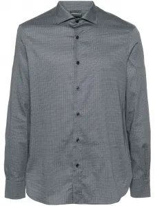 Поплиновая рубашка с геометричным принтом EMPORIO ARMANI, синий