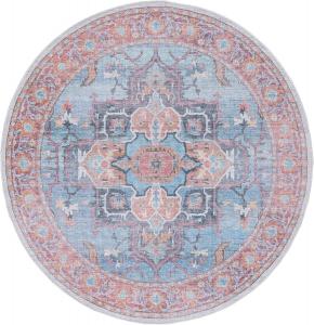 Ковер SAFAVIEH, 201 x 201 см, Serapi Collection, круглый, Blue & Ivory, дизайн в стиле бохо-шик, не линяет, можно стирать в машине, устойчив к скольжению, идеален для помещений с высокой проходимостью в гостиной, спальне (SEP537M)