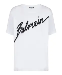 Футболка с флокированной надписью Balmain, белый