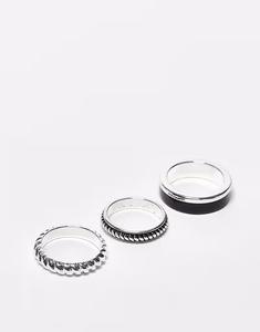 Набор из 3 колец с черной эмалью и текстурой из серебра Asos Design