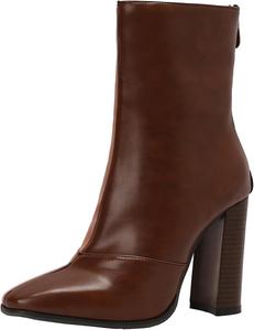 Женские ботильоны с цветными вставками на массивном каблуке и молнией сзади XIEPP, Brown