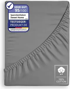 Простыня на резинке джерси 200x200 см, 100% хлопок, для кроватей с пружинным блоком и всех кроватей толщиной до 25 см, цвет антрацитовый Sweet Home World