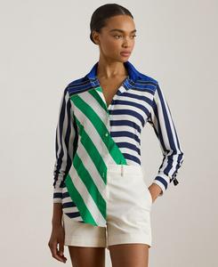 Женская полосатая рубашка с длинными рукавами, укороченная, для невысоких женщин Lauren Ralph Lauren, Navy/white/green