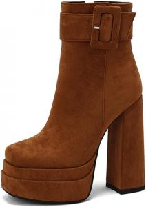 Ботильоны на платформе с каблуком MRKEWUNEY для женщин, 14 Brown