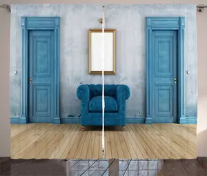 Штора ABAKUHAUS в старинном деревенском стиле, пустая старая гостиная, спальня, присборенная тесьма, с петлями и крючками, 280 x 225 см, сине-песочно-коричневый Abakuhaus