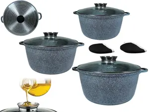 Набор посуды из 6 предметов, мраморное покрытие, большой размер 6,5/7,9/10 л, индукционная посуда, серый Klönberg