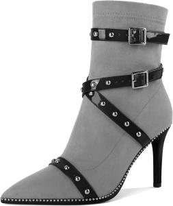 Женские ботильоны Joseywade с каблуком 3,7 дюйма, шпильку, украшенные бусинами и заклепками, с заостренным носком, боковой молнией, из замши, размер 5-13