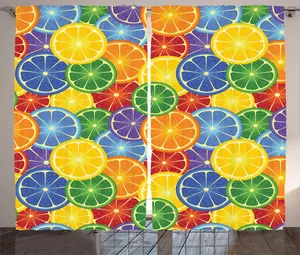 Штора ABAKUHAUS в стиле Абстрактный деревенский, тропический апельсин, присборенная штора из тесьмы для спальни с петлями и крючками, 280 x 175 см, цвет: зеленый, синий, желтый Abakuhaus