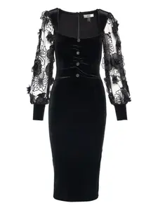 Платье миди на пуговицах с цветочными украшениями Nissa, черный