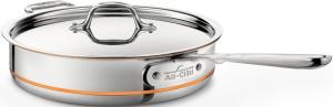 All-Clad Copper Core 5-слойная сковорода сотейник со стальной крышкой 2,8 л, безопасна для индукции, духовки и гриля до 600°F, посуда, серебристый