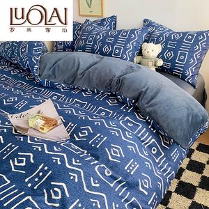 LUOLAI HOME Комплект постельного белья, 4 предмета, простыня на резинке 150х200 см, для матраса 200х230 см, MR Maya, версия A: хлопок, версия B: молочный вельвет