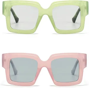 Солнцезащитные очки Melrose Oversized Punk 2023 для женщин и мужчин, квадратные солнцезащитные очки-маска, модные женские очки, 2pcs Green&pink