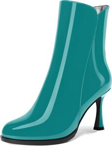 Женские ботильоны на высоком каблуке 3,3 дюйма с круглым носком, молнией и лакированной кожей, свадебное платье DEMOSHINE, Lake Blue