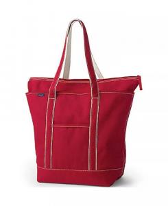 Большая сумка-тоут с карманами из однотонной парусины с молнией сверху и длинной ручкой Lands' End, черный