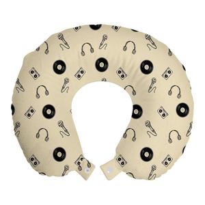 ABAKUHAUS Music Travel Pillow Подушка для шеи, наушники для ретро-записей, пенопластовые дорожные принадлежности для самолета и автомобиля, 30x30 см, черный кремовый
