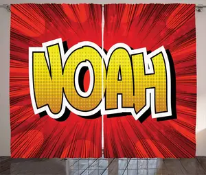 Штора ABAKUHAUS Noah в деревенском стиле, распространенное название для мальчиков-подростков, универсальные ленточные шторы для гостиной с петлями и крючками, 280 x 245 см, желто-бело-красный Abakuhaus