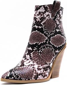 Короткие ботильоны из зминой кожи для женщин, с высоким каблуком, заостренным носком, массивным каблуком, боковой молнией, нарядные, сексуальные осенние ботиночки Generic, Gray Red