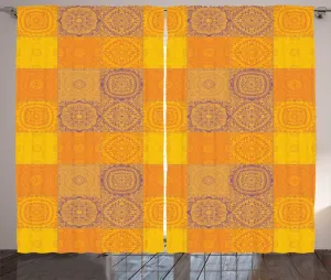 Штора ABAKUHAUS в этническом деревенском стиле, плитка в стиле пэчворк, универсальная ленточная штора для гостиной с петлями и крючками, 280 x 225 см, цвет: оранжево-фиолетовый Abakuhaus