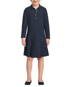 Школьная форма для девочек: платье-поло с длинными рукавами, сетчатой плиссировкой и рукавами Lands' End, Classic navy