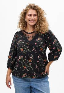 Блуза Zizzi MIT 3/4-ÄRMELN, Flower Aop/Mottled Black