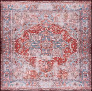 Ковер SAFAVIEH, 183 x 183 см, Tucson Collection, моющийся, Rust & Blue, противоскользящий, идеален для помещений с высокой проходимостью: гостиная, спальня, домашний офис, столовая (TSN167P-6SQ)