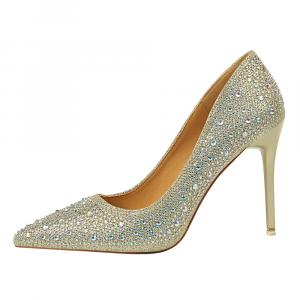 QITUMAUL Золотые лодочки на шпильке с узким каблуком [высота каблука 10 см], цвет Gold[Heel Height 10cm]